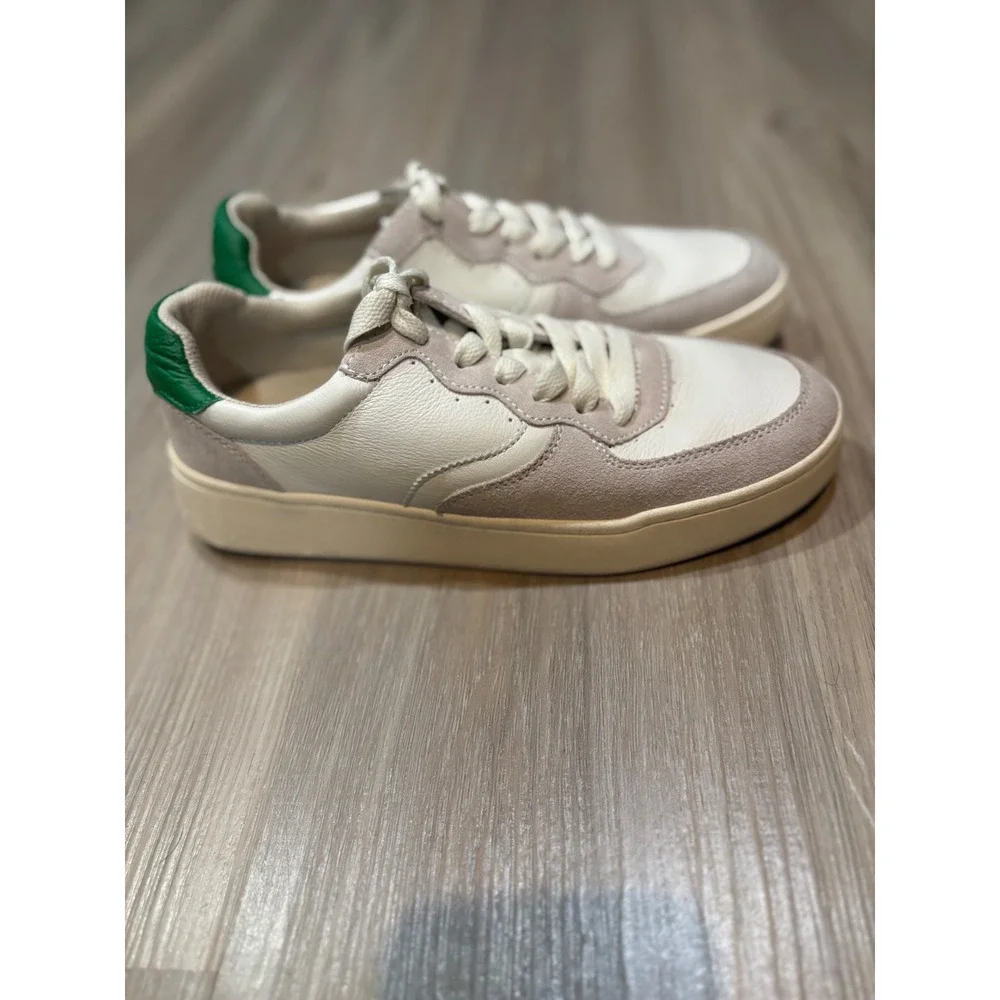 Soludos Ashore Leather Sneakers Cream Grey Green Low Top Lace Up Womens‎ 8